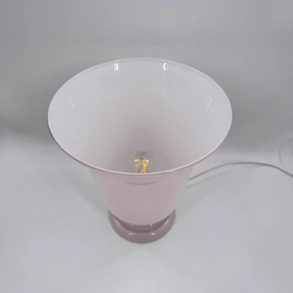 Vintage French Pink Opaline Cased Glass Tulip Table Lamp Art Deco